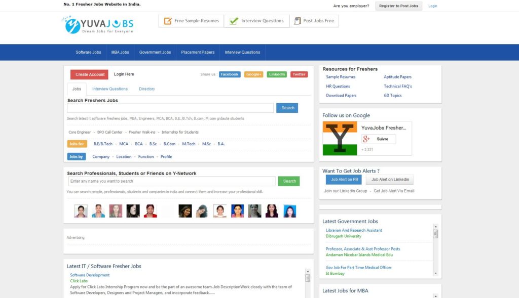 Yuvajobs homepage