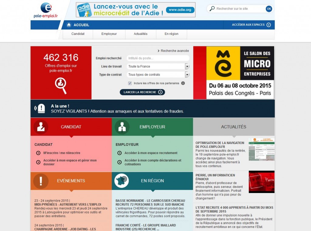 Pôle Emploi Home Page