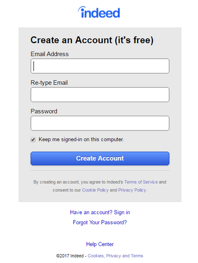 Indeed create an account