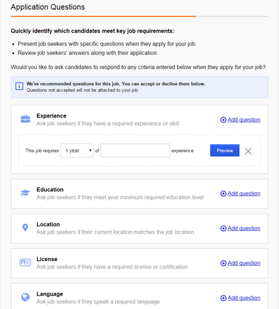 Application questions Indeed